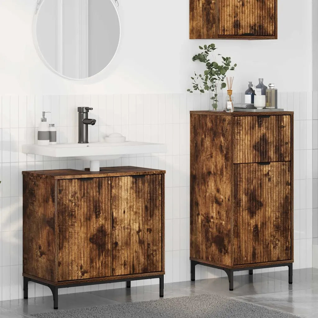 Set di mobili per il Bagno | Armadio da bagno con cassetto 2 pz Rovere fum¨¦