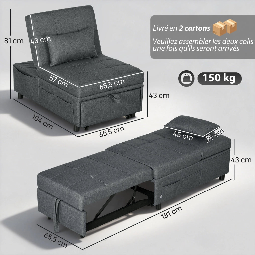 Poltrona letto regolabile con cuscino ¨C zephmum ¨C grigio
