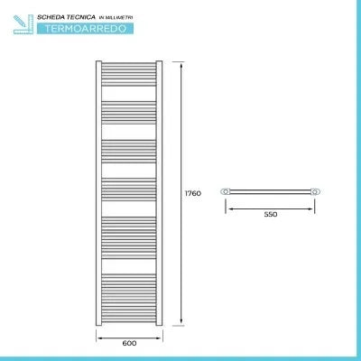 Termoarredo cromato scaldasalviette 60x180 interasse 55 cm