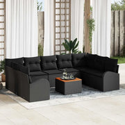 Set Divano da Giardino con cuscino 10 pcs Nero polyrattan