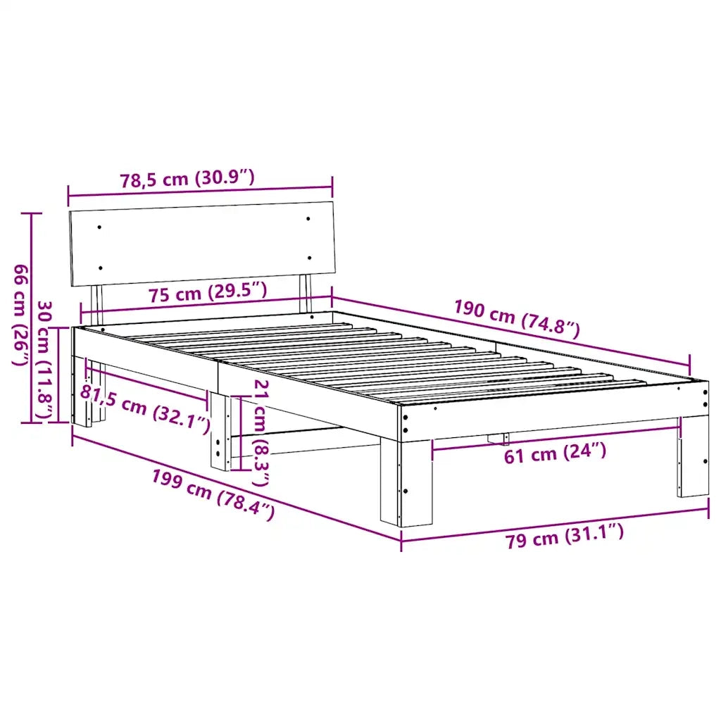 Struttura del letto Marrone cerato 75 x 190 cm Pino massello 872679