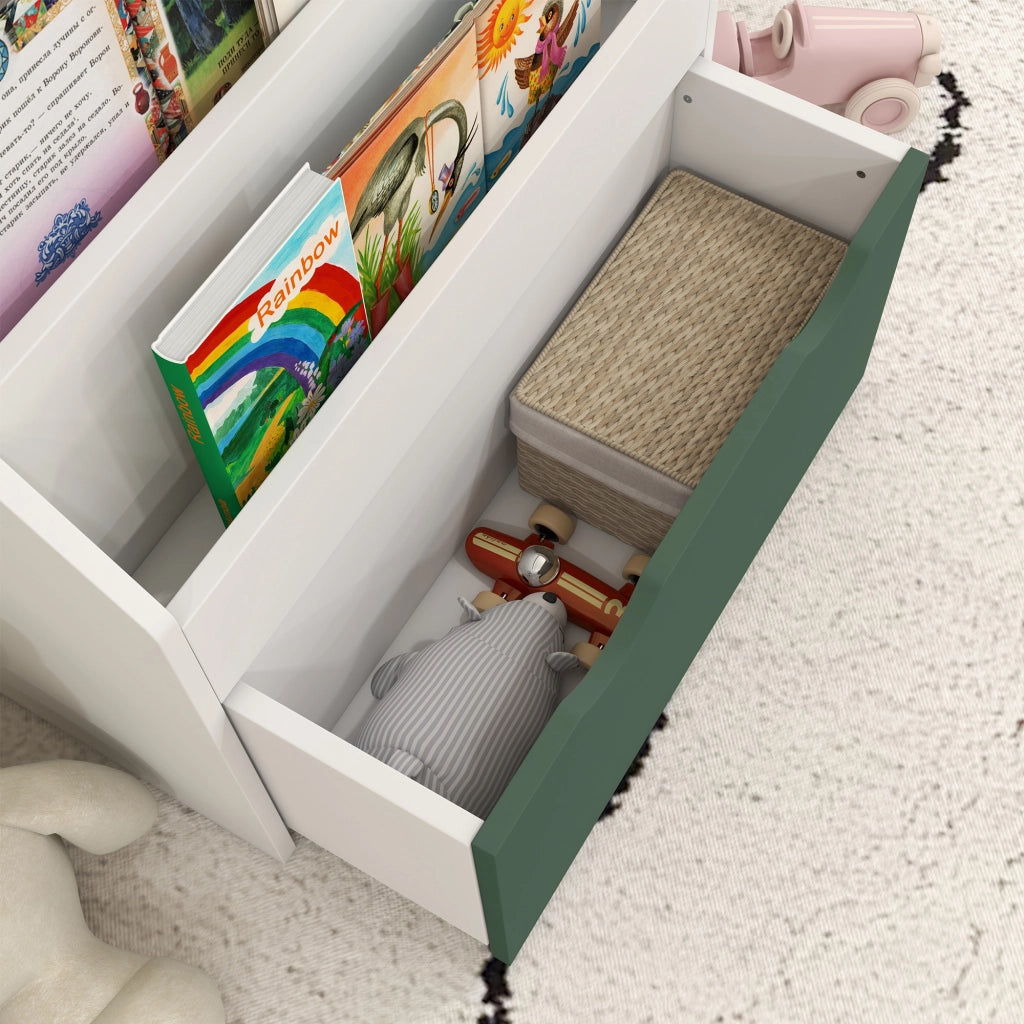 Libreria bambini con cassetto e 3 ripiani ¨C Minimal ¨C verde 62.5x30x70 cm