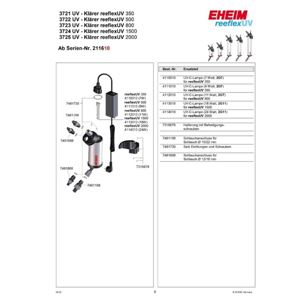 Eheim Reeflex UV - sterilizzatore con scocca in alluminio per acquari Modello: 800