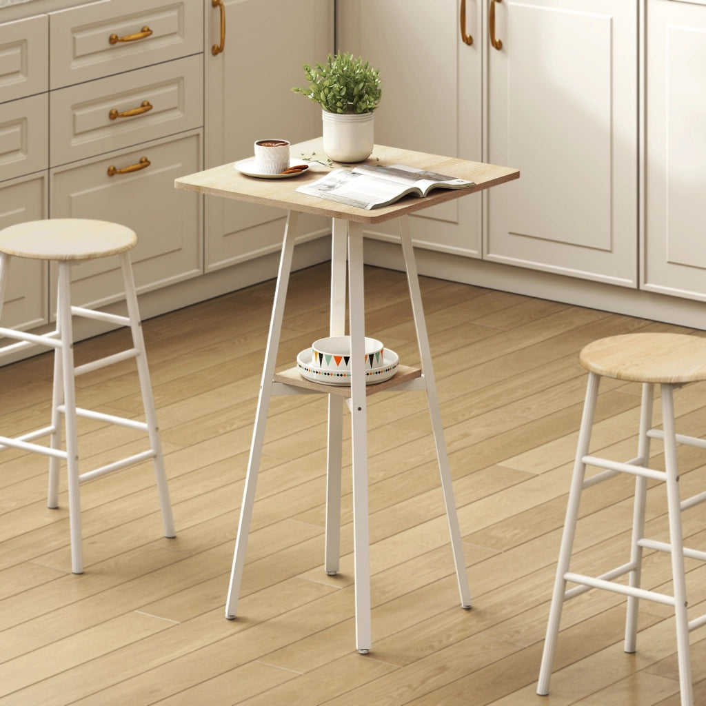 Tavolo da bar quadrato per 2 persone con ripiano ¨C Minimal ¨C naturale e bianco 55x55x95