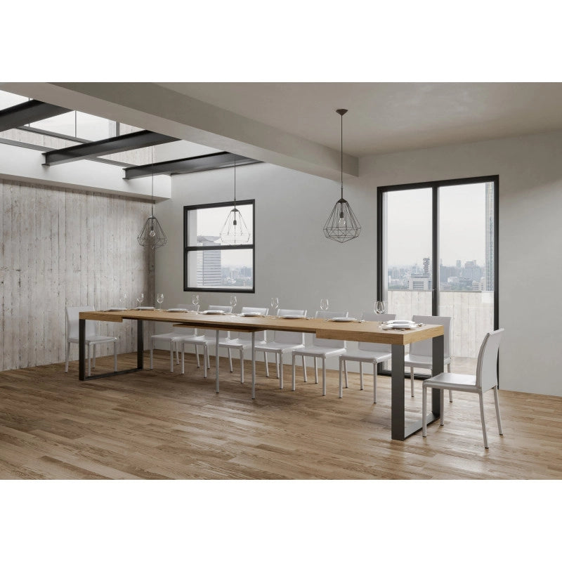 Tavolo allungabile 200/460x90 cm Tecno telaio Antracite - Quercia Natura