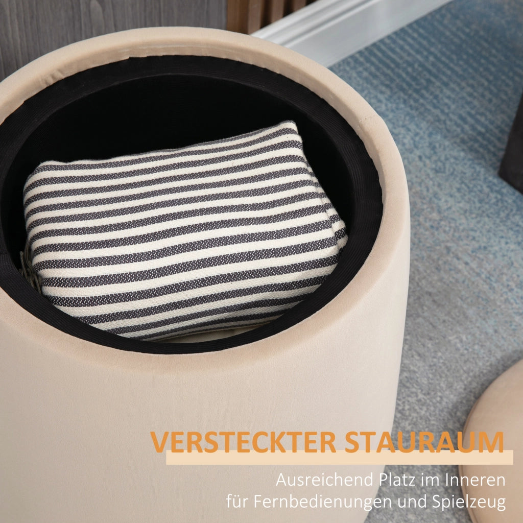 Pouf contenitore velluto ¨C Xylo ¨C Beige ?44x47,5 cm con coperchio removibile