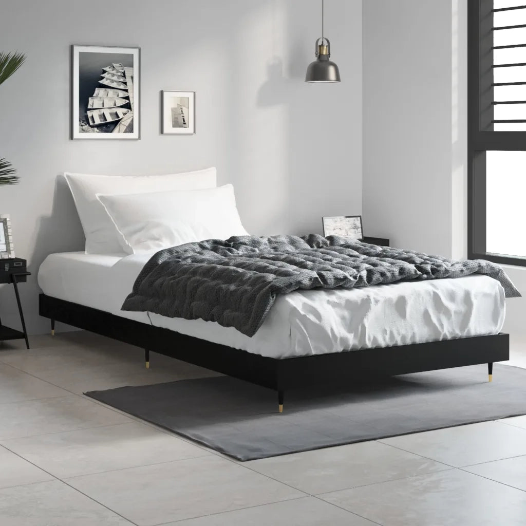 Letto singolo | Letto per adulti | Giroletto Nero 90x200 cm in Legno Multistrato