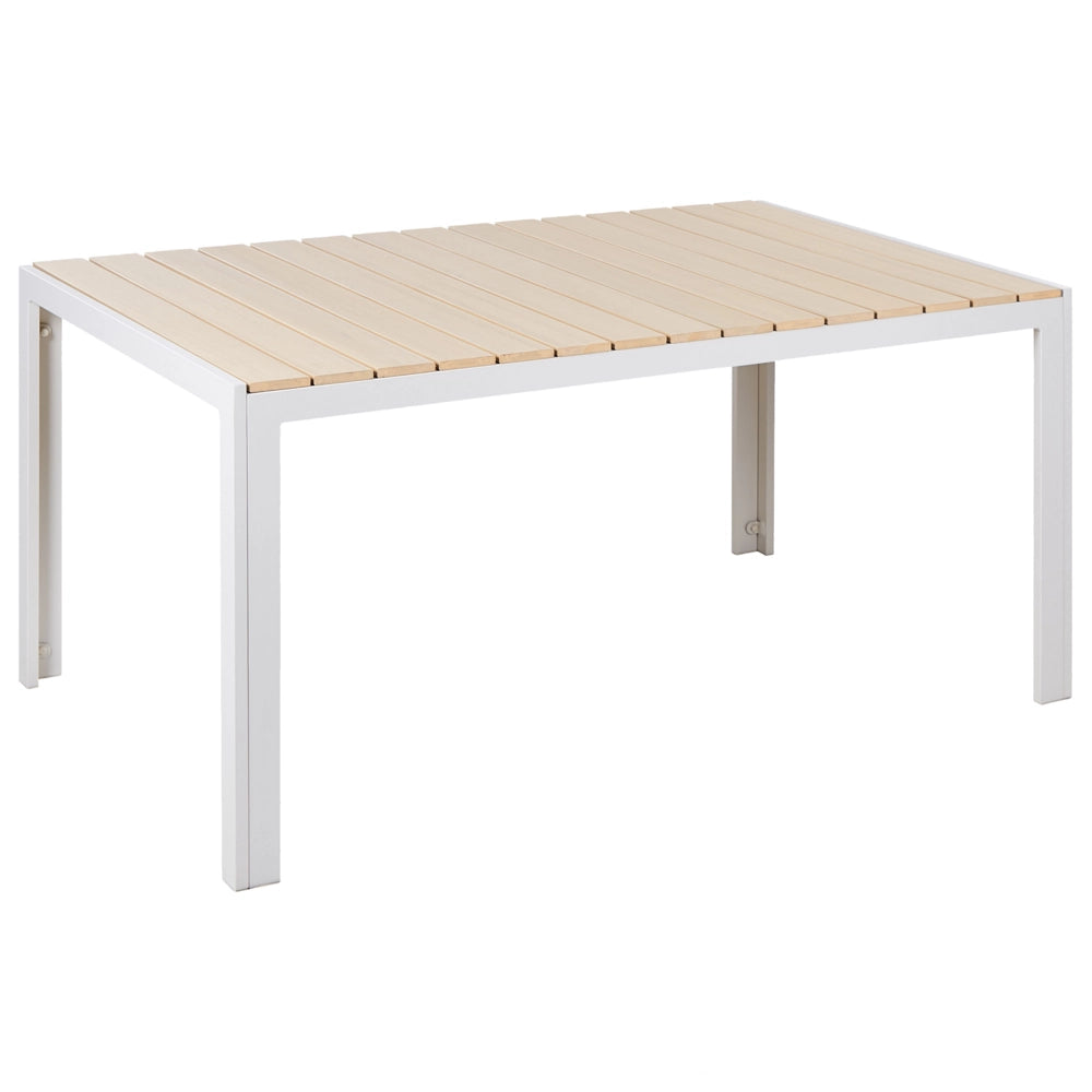 Set da Giardino Tavolo a Doghe beige e Alluminio Bianco e 6 Sedie sedie resistenti agli agenti atmosferici