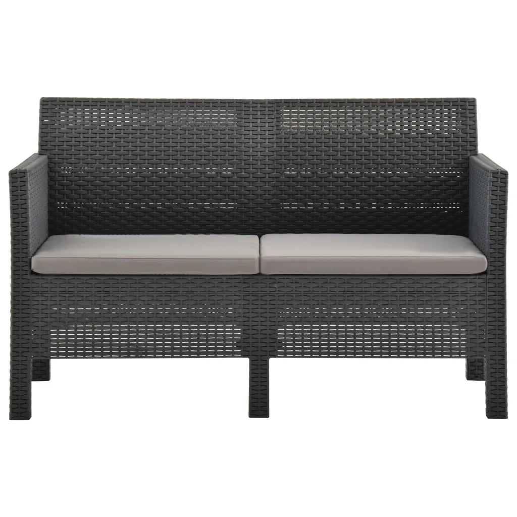 Set Divani da Giardino 2 pz | Set Salotto da Giardino con Cuscini in Rattan PP Antracite