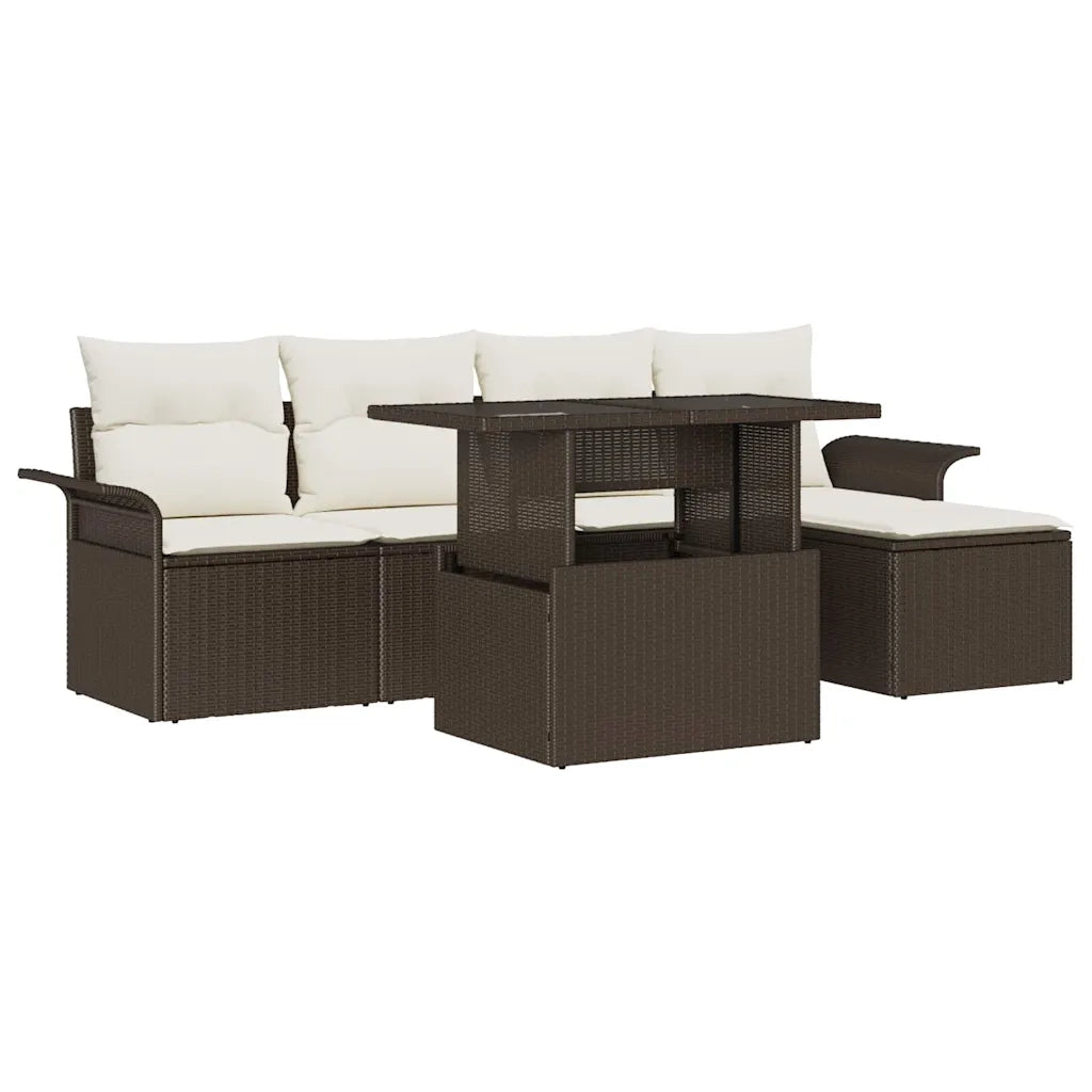 Set Divano da Giardino con cuscino 6 pcs Marrone polyrattan 3348264