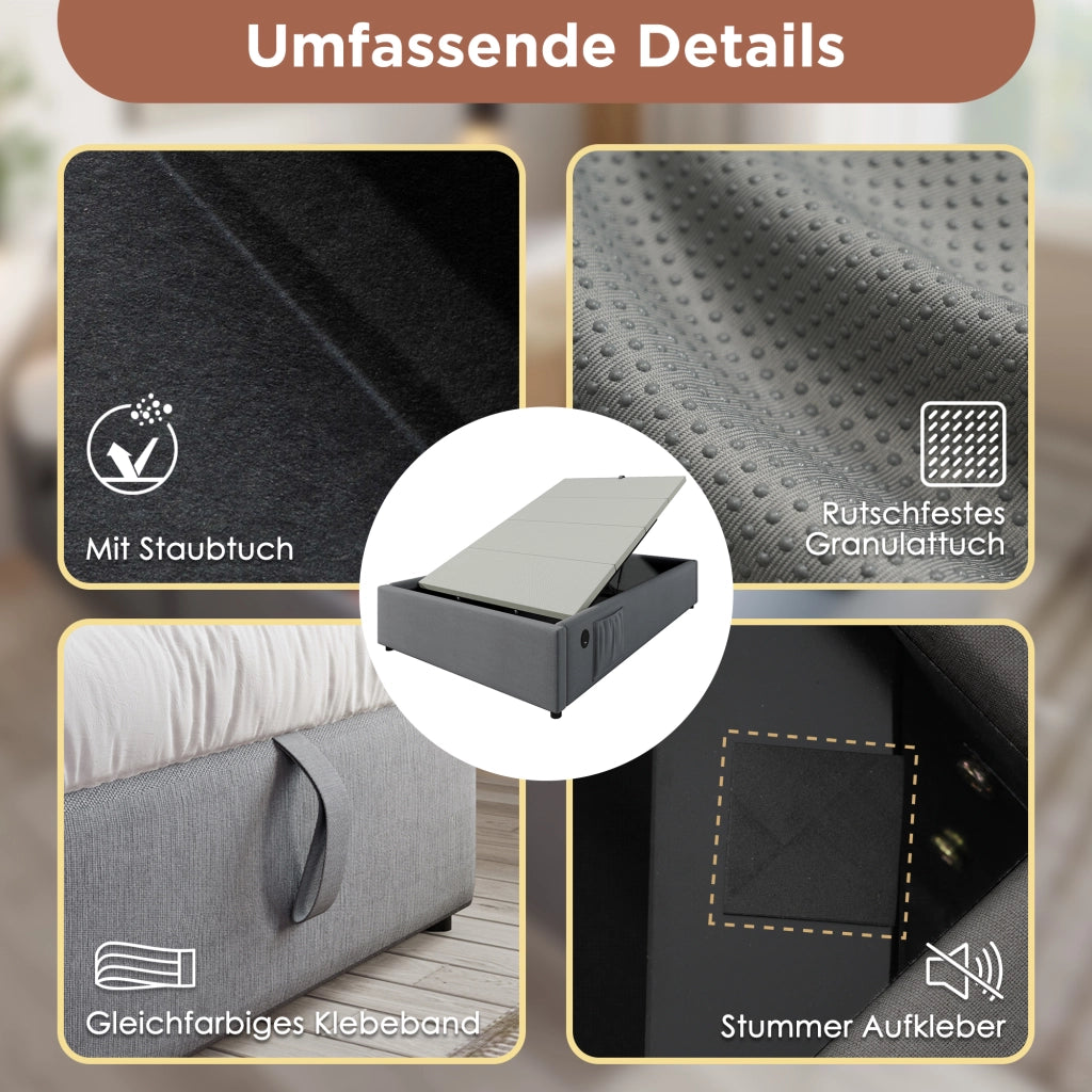 letto imbottito cotone lino grigio 160 x 200 cm