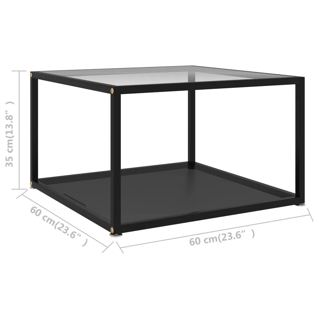 Tavolino Trasparente e Nero 60x60x35cm in Vetro Temperato 322891