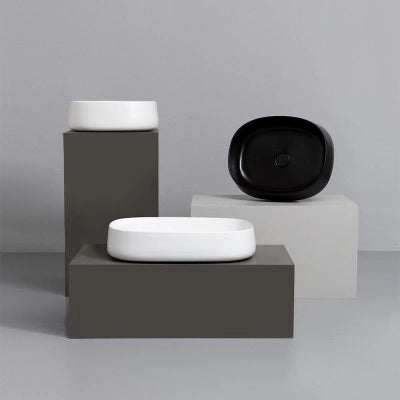Lavabo da appoggio 60 cm rettangolare in ceramica bianco lucido  Milos