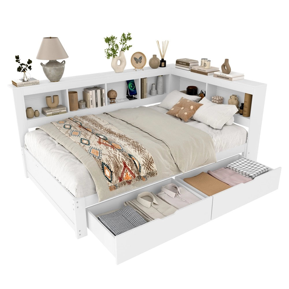 Divano Letto con Cassetti e Presa USB ¨C MINIMAL ¨C Bianco 140x200
