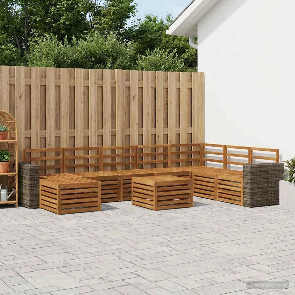 Set di divani da esterno 9 pz Naturale Legno di Acacia Massello 3384755