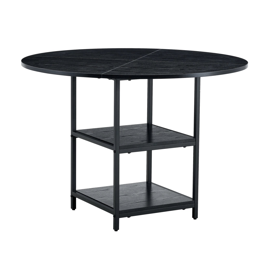 Tavolo da pranzo rotondo - Zephmum- 107 cm, piano MDF nero + struttura metallica, doppio piano di stoccaggio