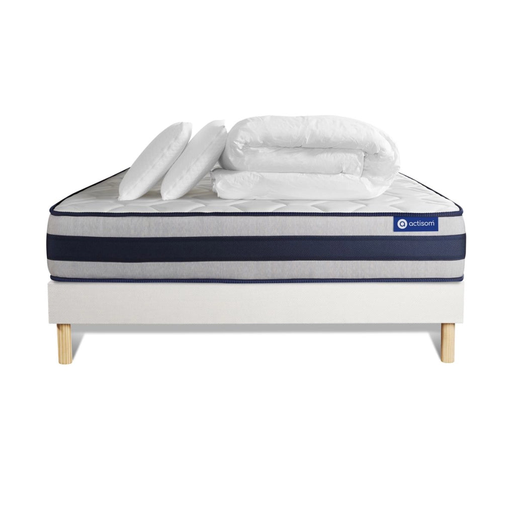 Pacchetto letto completo - Materasso 140x200cm + Box spring con doghe (kit) + 2 cuscini + Piumino - Actilatex Ergo