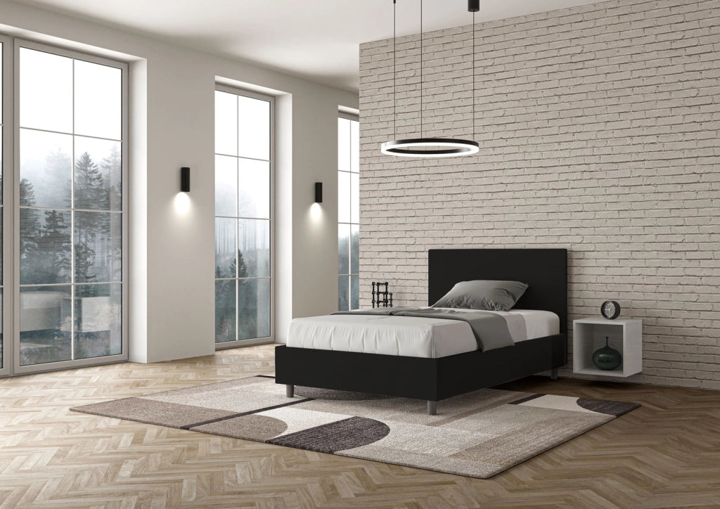 BS COM Letto una piazza e mezza con rete imbottito 120x190 similpelle nero