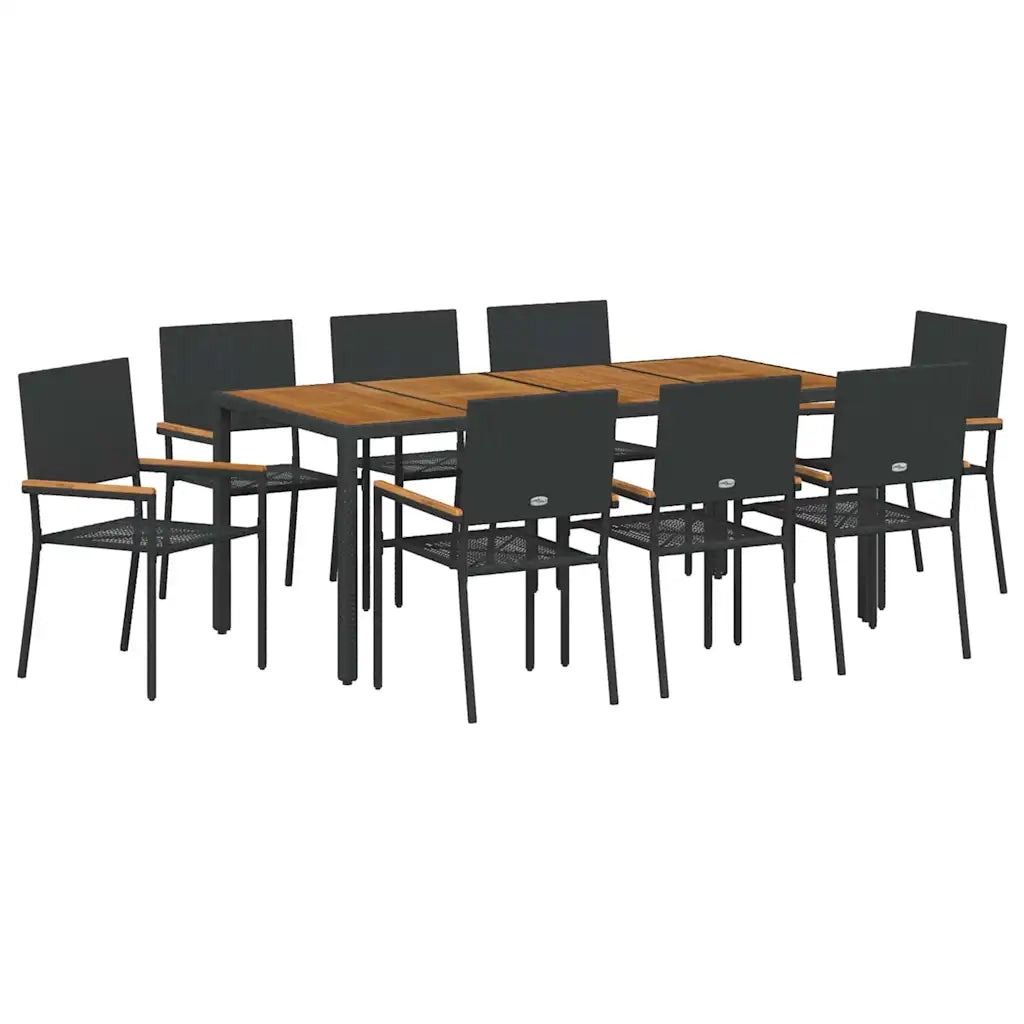 Set da Pranzo per Giardino 9 pcs Nero polyrattan