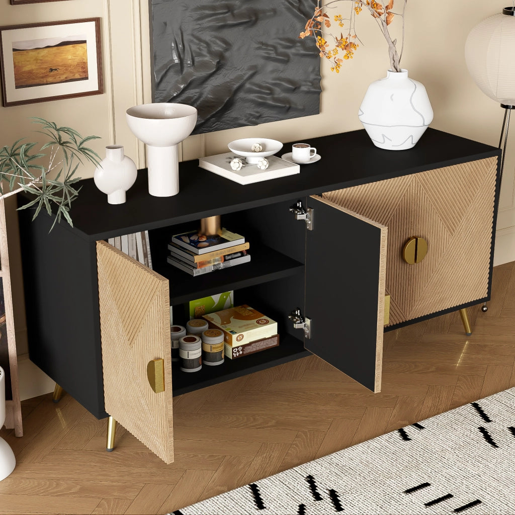 SIDEBOARD 160 x 40 x 75 cm Nero/Legno con 4 ante