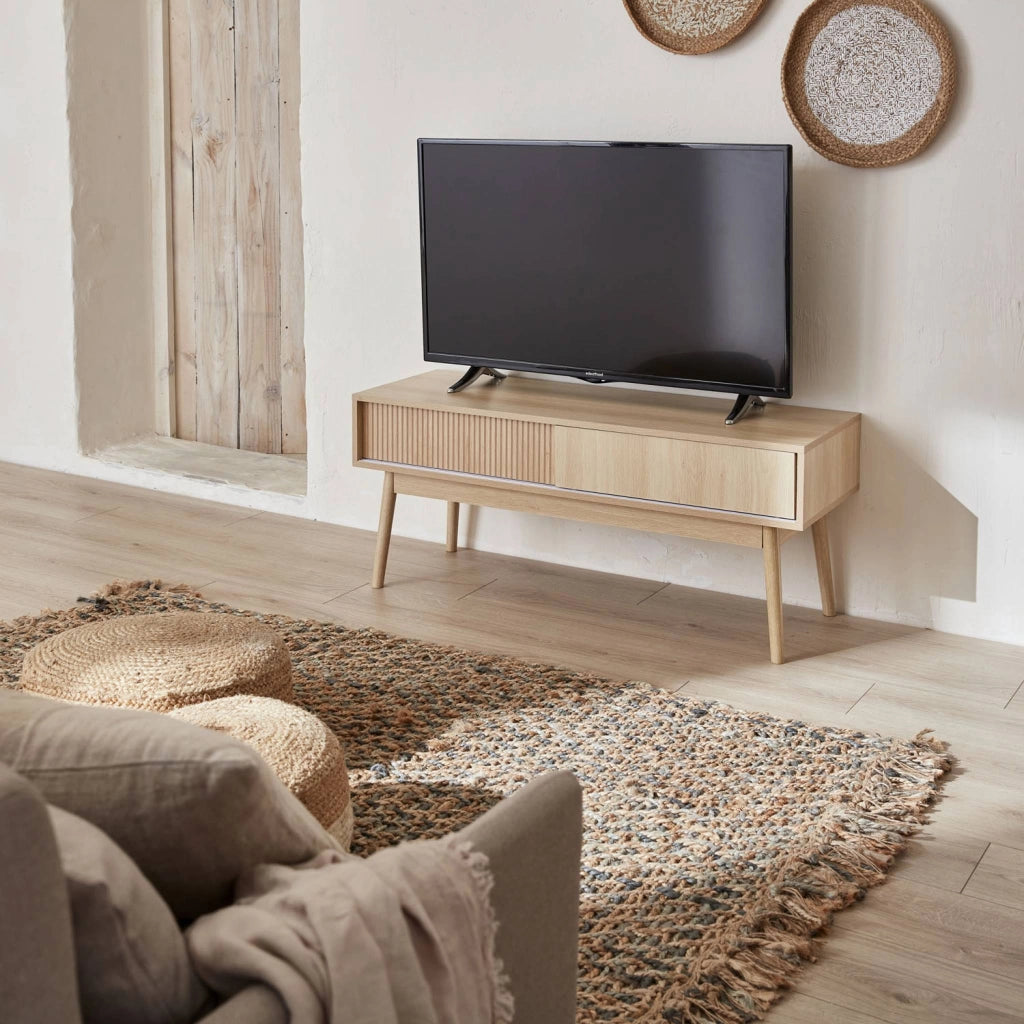 Mobile tv scandinavo a 2 ante effetto legno, 115cm, marrone naturale