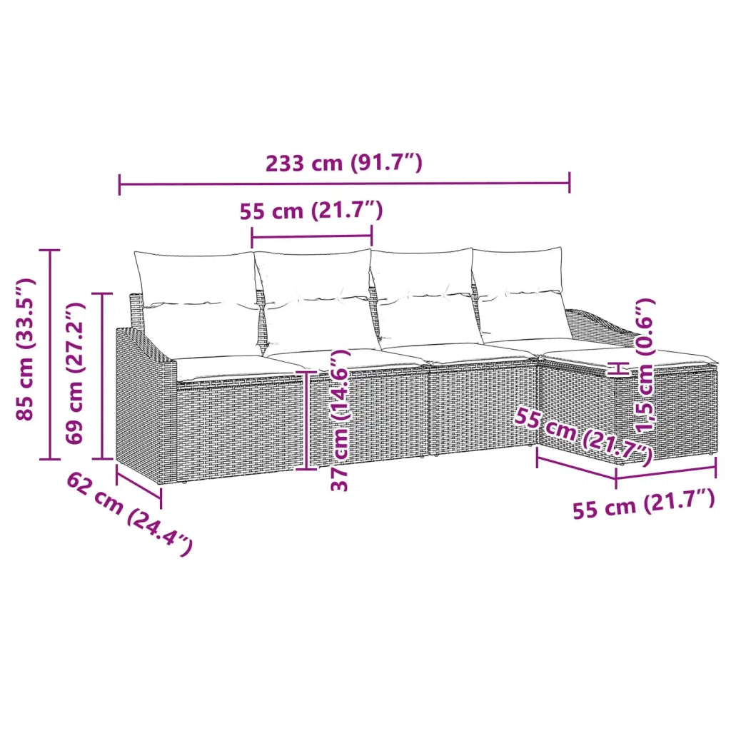Set di divani con cuscino 5 pcs Nero polyrattan 3346686