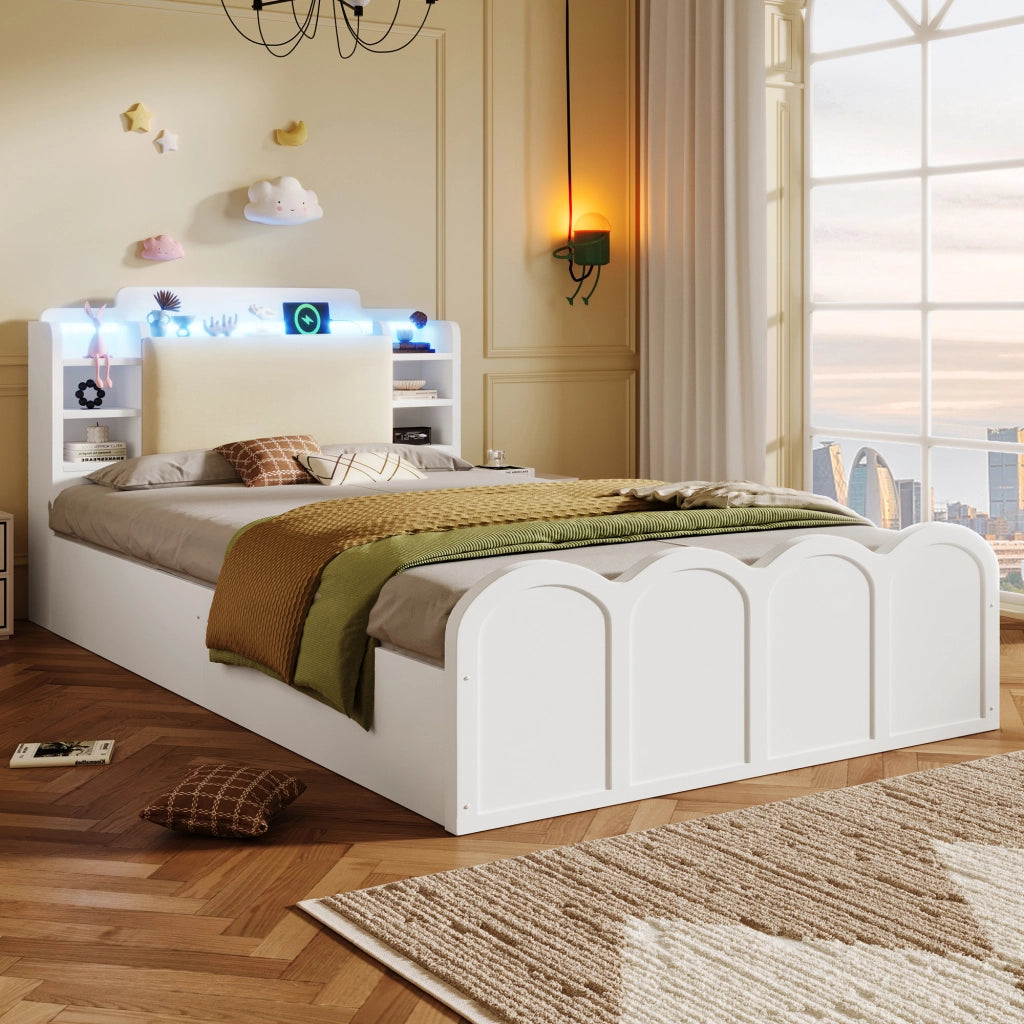 LETTO Contenitore Idraulico 90x200 cm Bianco con USB-C e LED