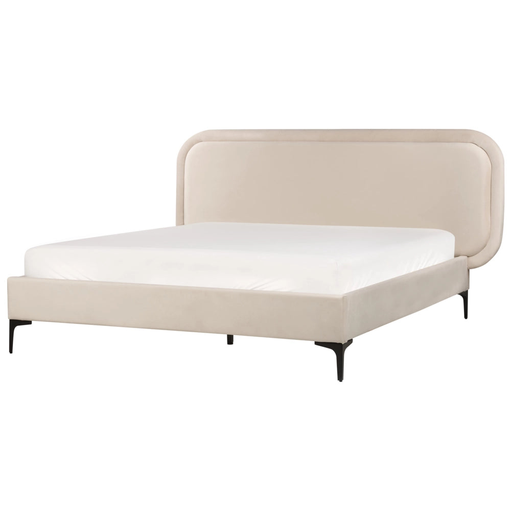 Letto matrimoniale EU Beige Chiaro Velvet 160 x 200 cm Imbottito Telaio Poggiatesta