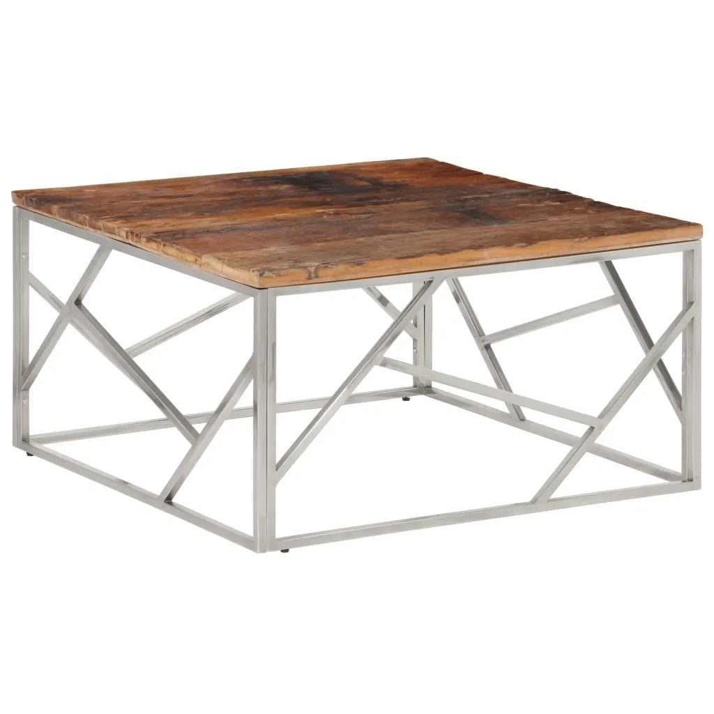 Tavolino Salotto Argento Acciaio Inossidabile e Legno Massello 349949