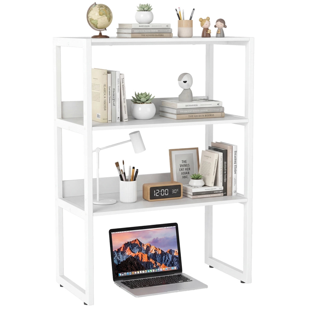 Scaffale da scrivania con 3 ripiani aperti salvaspazio, Libreria moderna con struttura in acciaio Bianco