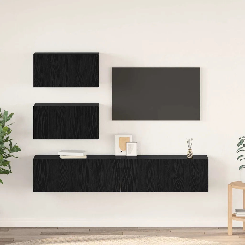 Set mobile TV 4 pcs Rovere Nero Legno ingegnerizzato 3393394
