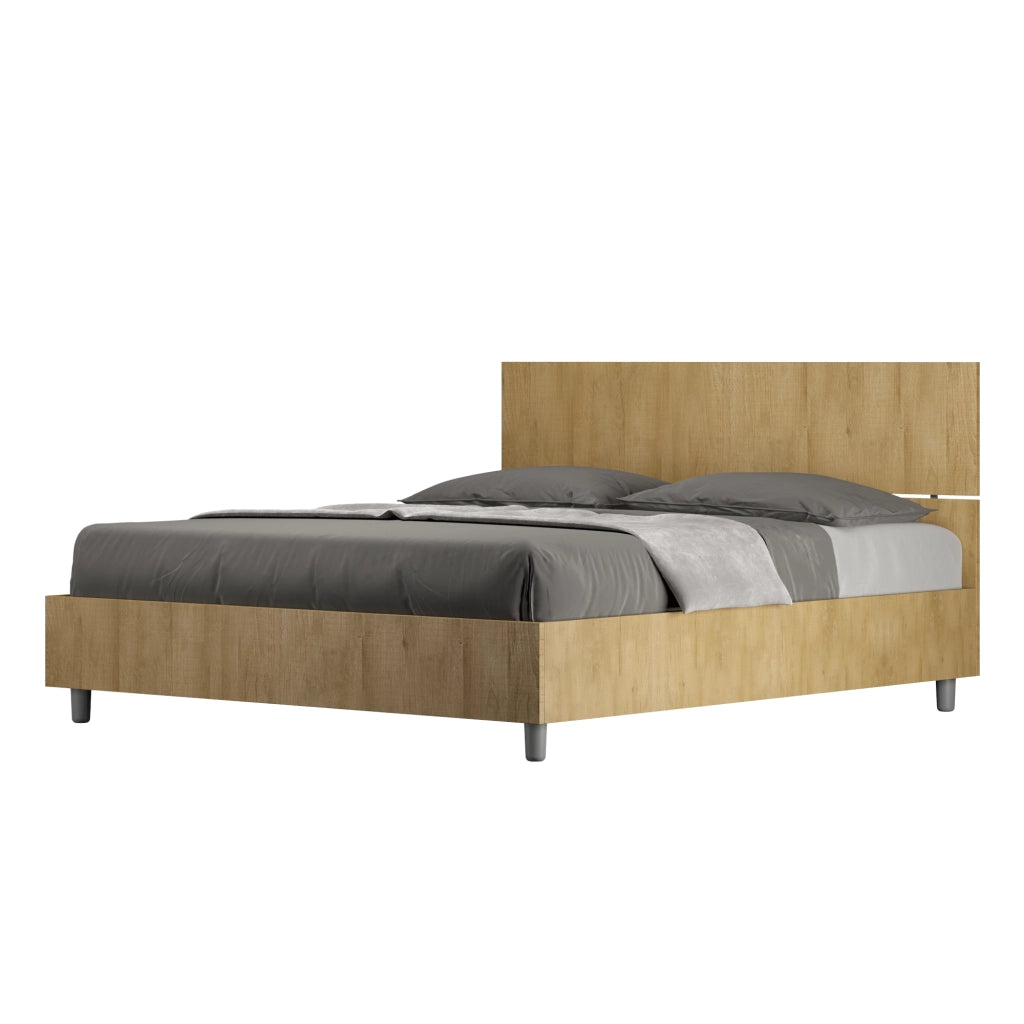 Letto Matrimoniale 160x200 cm con Rete e Contenitore Alzata Comoda Testata Dritta Demas Quercia