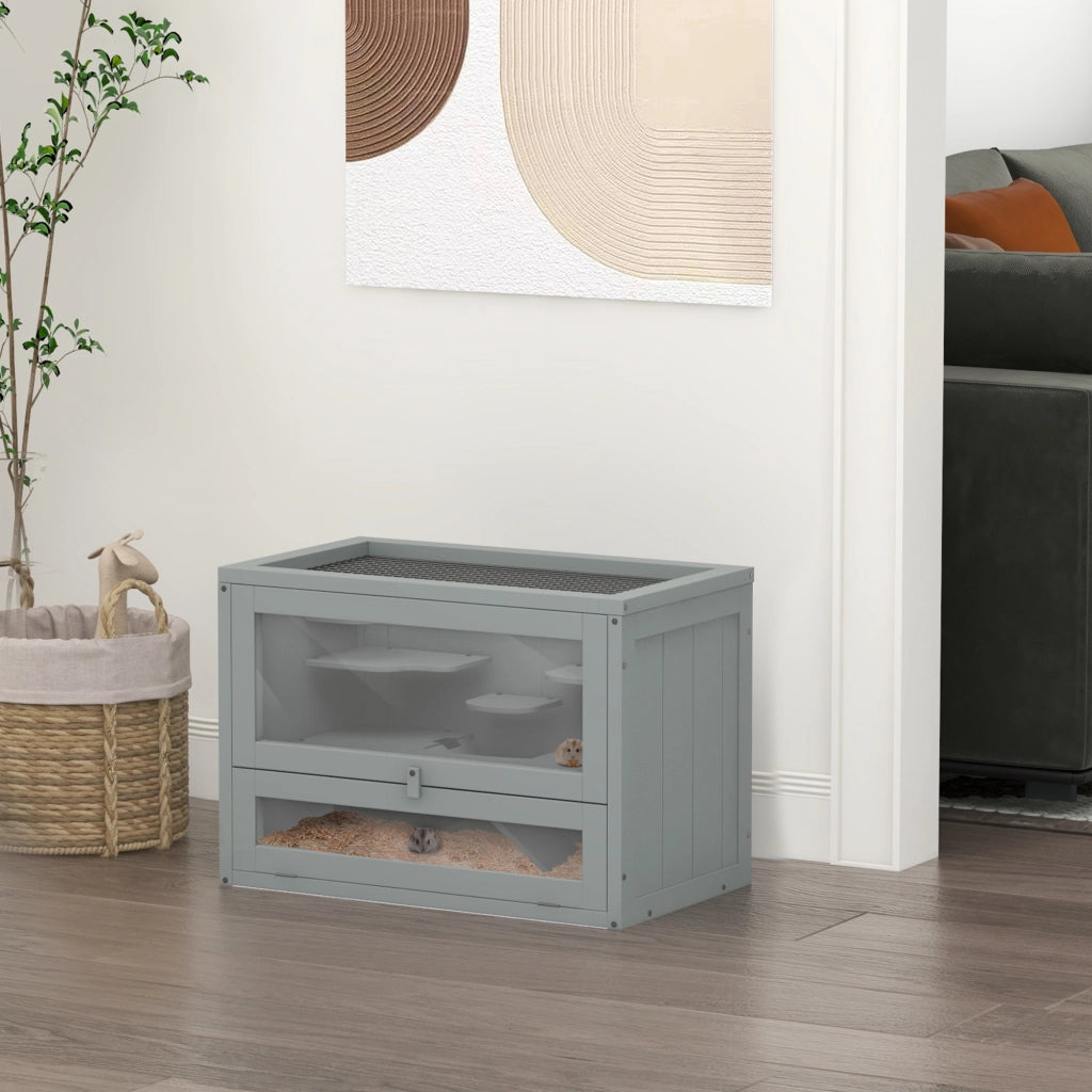 Gabbia per criceti e piccoli roditori con accessori ¨C zephmum ¨C 60x35x42 cm grigio