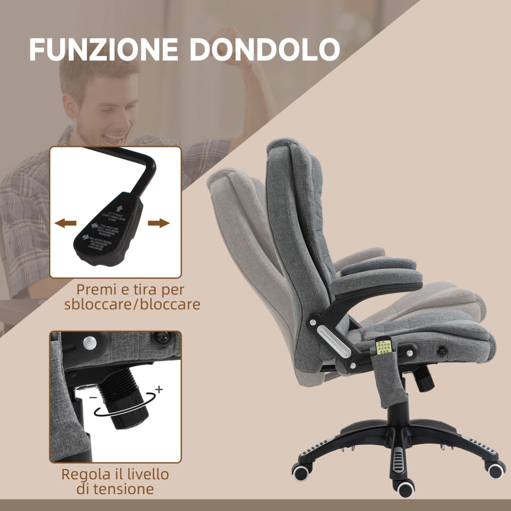 Poltrona Massaggiante Reclinabile con Dondolo e Riscaldamento ¨C Zephmum ¨C Tessuto Grigio