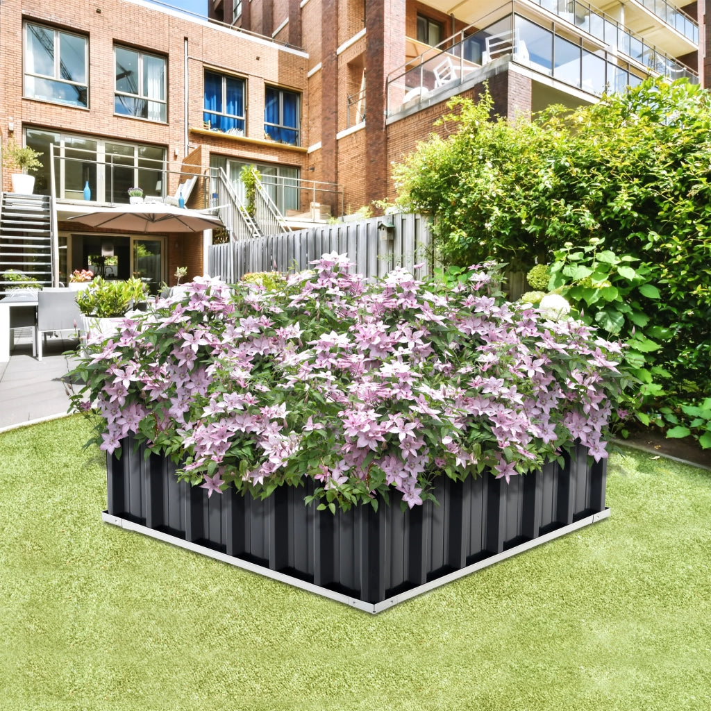 Aiuola Rialzata Zevenaar Bordatura Rettangolare in Acciaio Zincato 90x90x30 cm - Antracite [en.casa]