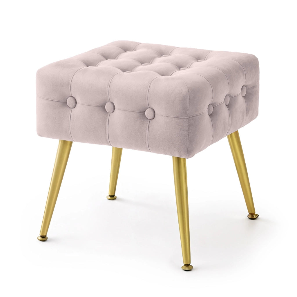 Pouf sgabello in velluto trapuntato 40 cm QUADRA Rosa Cipria