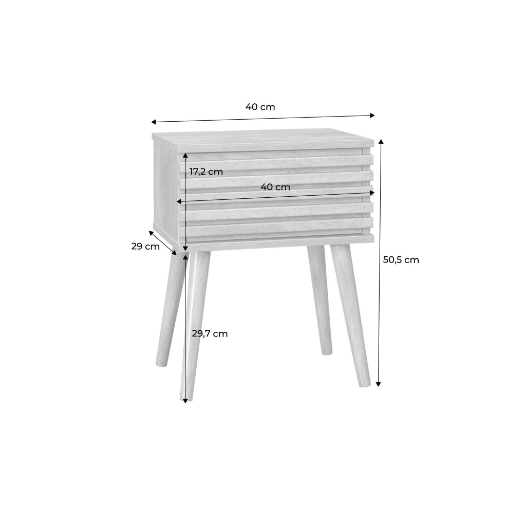 Comodino scandinavo con decori in legno scanalato, marrone