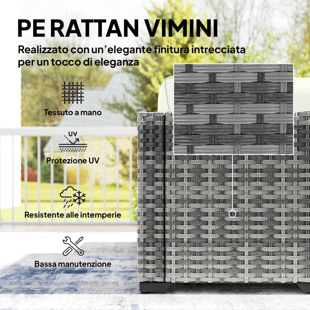 Set Giardino 6 Pezzi Rattan Acciaio ¨C Zephmum ¨C Divano Tavolino Cuscini Grigio