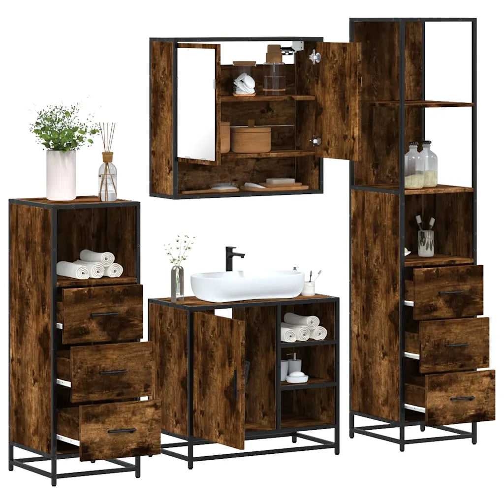 Set Mobili da Bagno 4 pz Rovere Fumo in Legno Multistrato 3301297