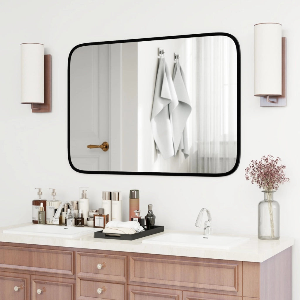 Specchio da bagno rettangolare 70x50cm con pellicola antifrantumazione viti di espansione, Specchio in alluminio