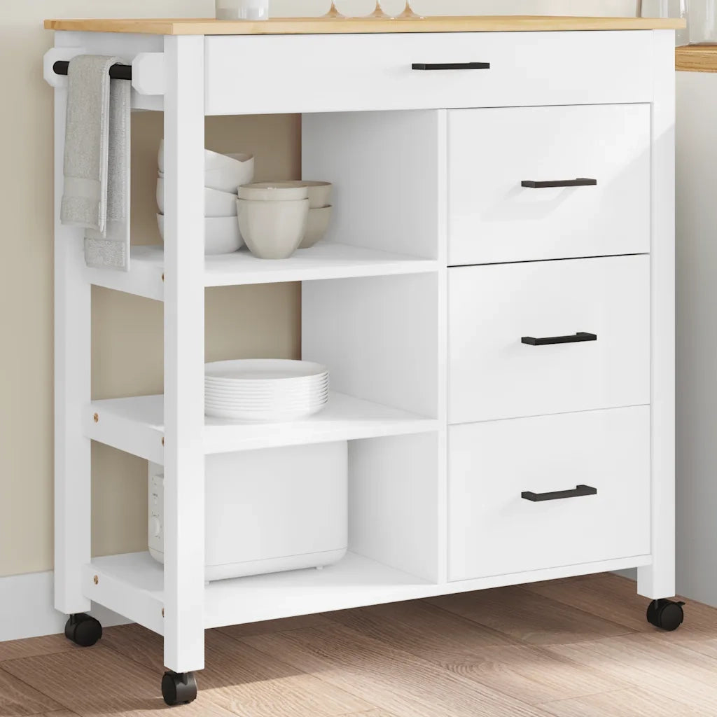 Carrello da Cucina-Scaffale per Cucina MONZA 84x40x88,5 cm in Legno Massello di Pino 473588