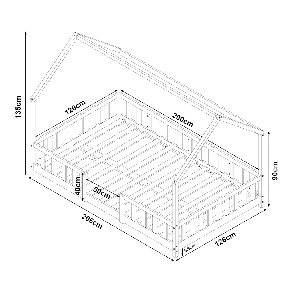 Letto per Cameretta Sisimiut a Forma di Casetta con Materasso 120x200 cm Color Legno Naturale [en.casa] [neu.haus]