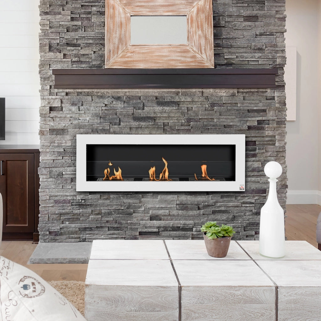 Caminetto a bioetanolo murale 3 bruciatori ¨C Minimal ¨C 120x15x40 cm acciaio inox bianco