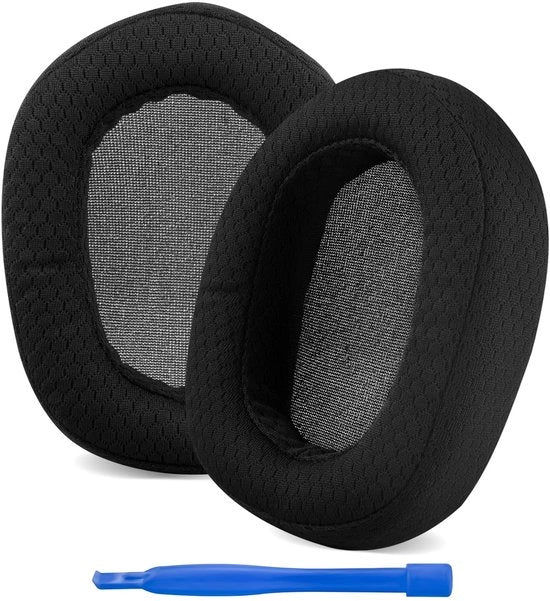 Orecchini sostitutivi per cuffie - Alza il comfort - Nero - Tessuto mesh - Ideali per cuffie gaming - Adatto a Logitech G335 - Adatto a gaming