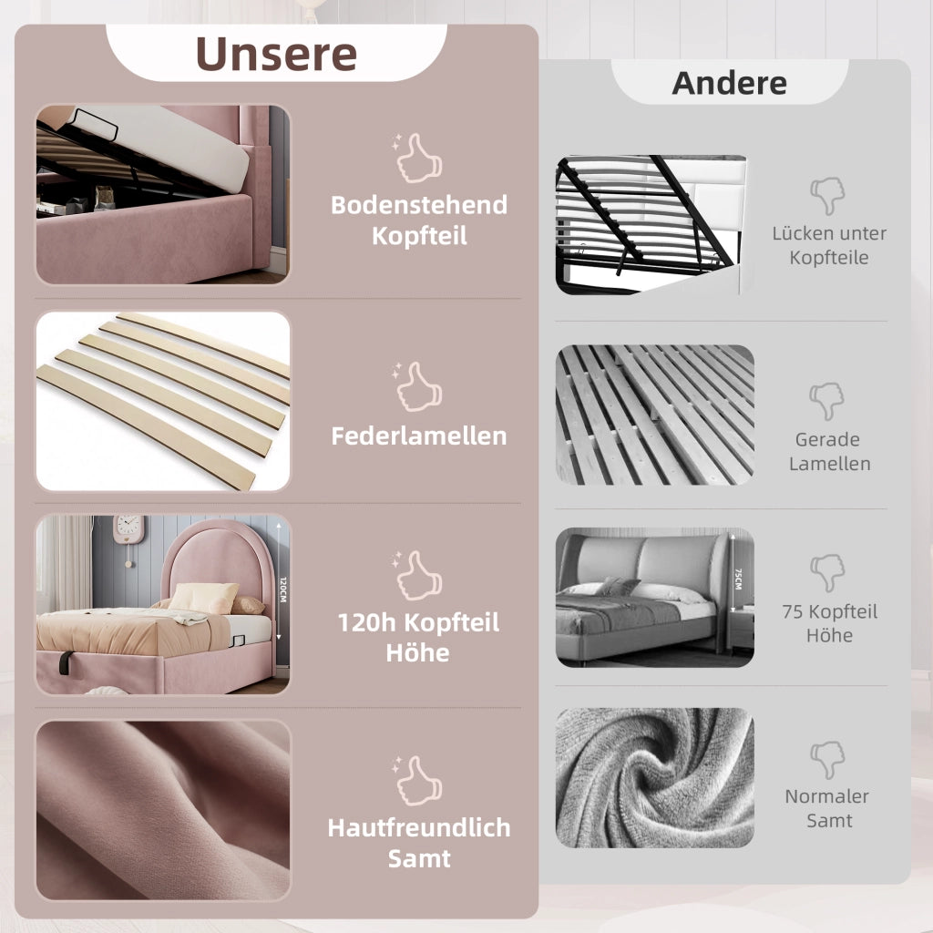 letto imbottito velluto rosa 90 x 190 cm
