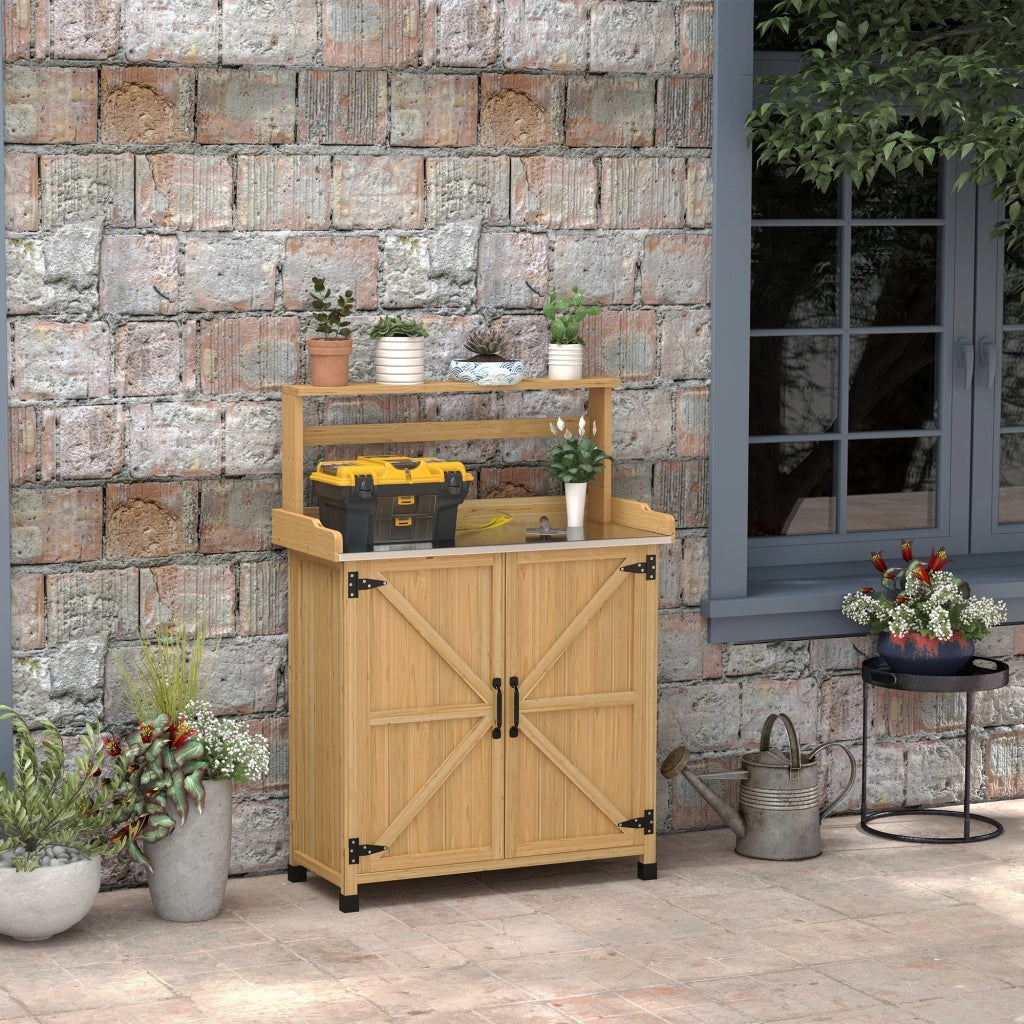 Tavolo da giardino con ripiano e scaffali ¨C zephmum ¨C legno di abete giallo
