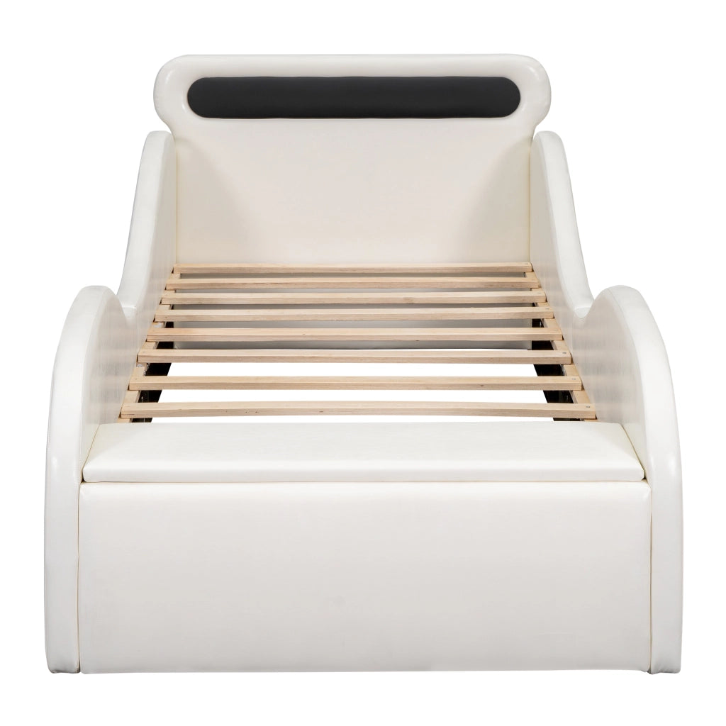 Letto Auto Imbottito per Bambini con Ruote LED e Contenitore ¨C MINIMAL ¨C PU Bianco 90x200