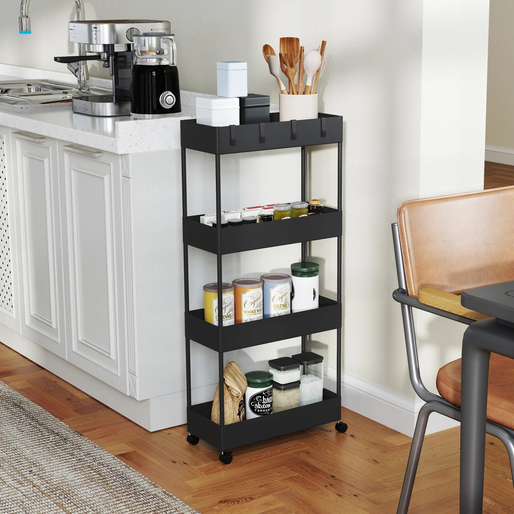 Carrello da cucina 4 livelli ¨C zephmum ¨C 40x19x90 cm nero