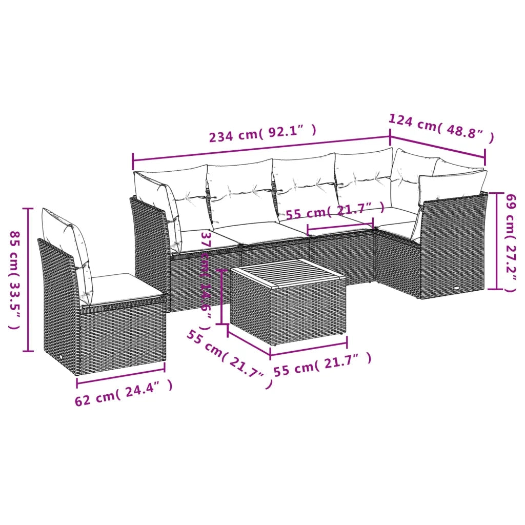 Set Divani da Giardino con Cuscini 7pz Nero Polyrattan 3255992