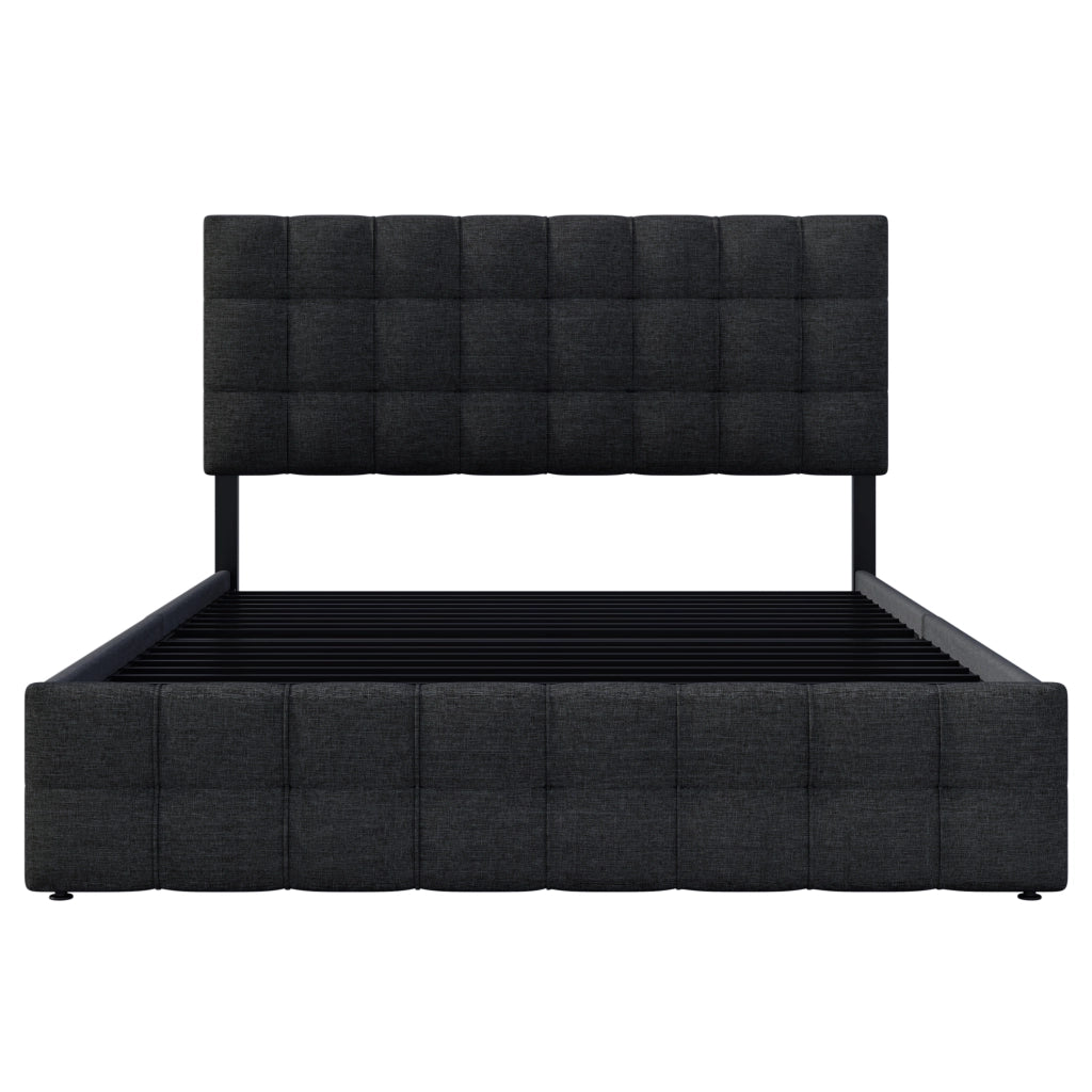 letto imbottito lino nero 140 x 200 cm